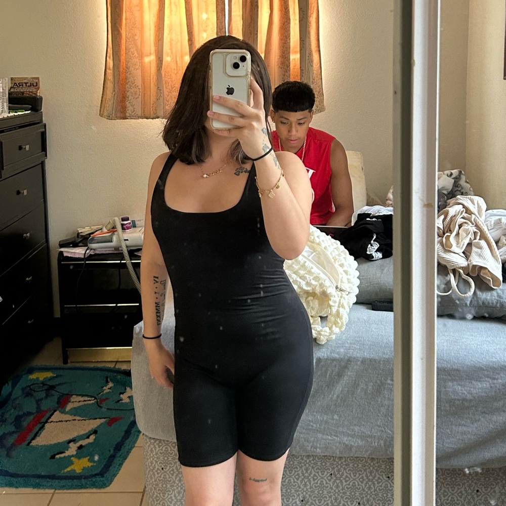 black double layered romper